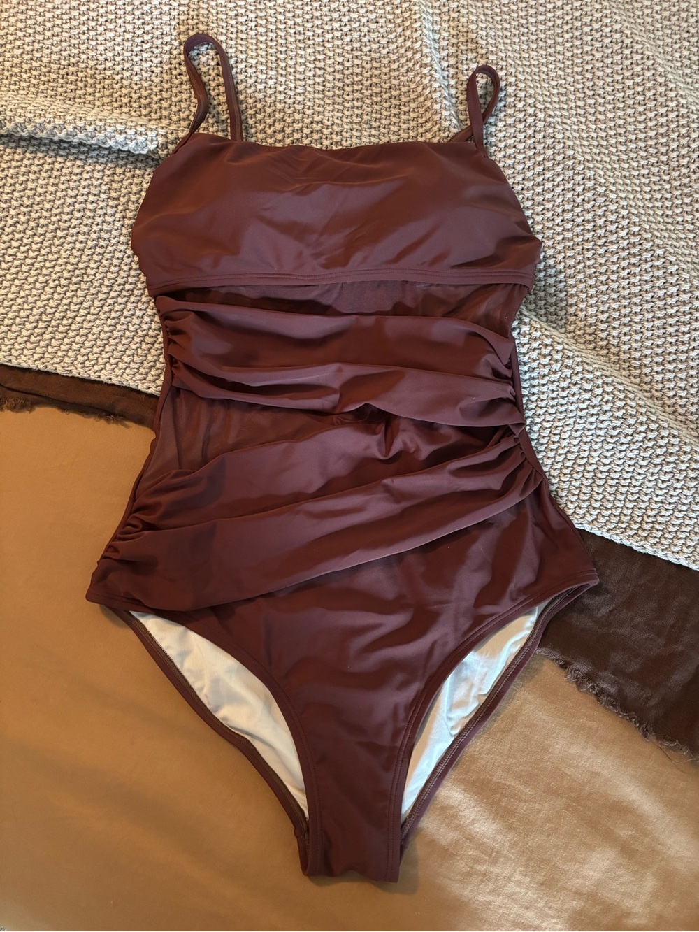 NWT Brown Ruched One-Piece Swimsuit